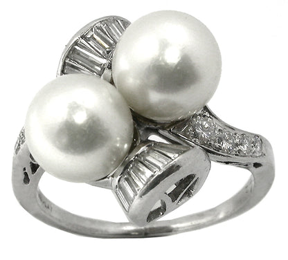 1950s Pearl Diamond Platinum Ring