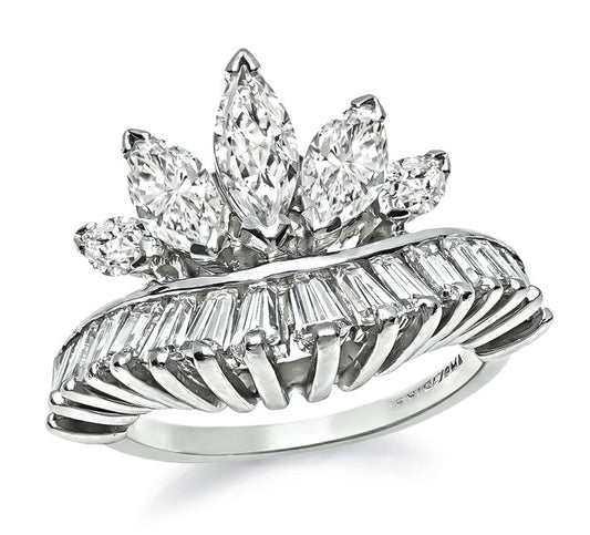 1950s 2.50ct Diamond Platinum Crown Ring