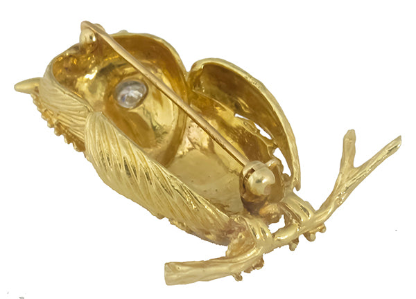 1960s 0.40ct Diamond Gold Owl Pin