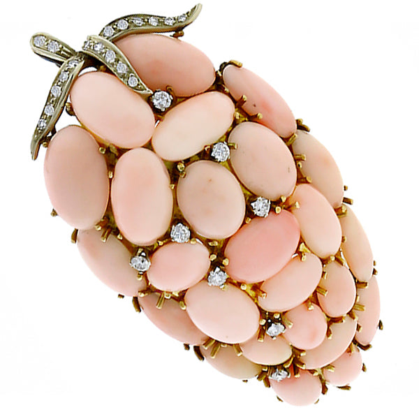 1960s 0.75ct Diamond Angel Coral Gold   Pin