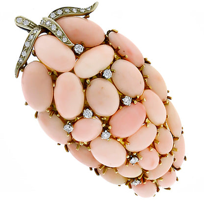 1960s 0.75ct Diamond Angel Coral Gold   Pin