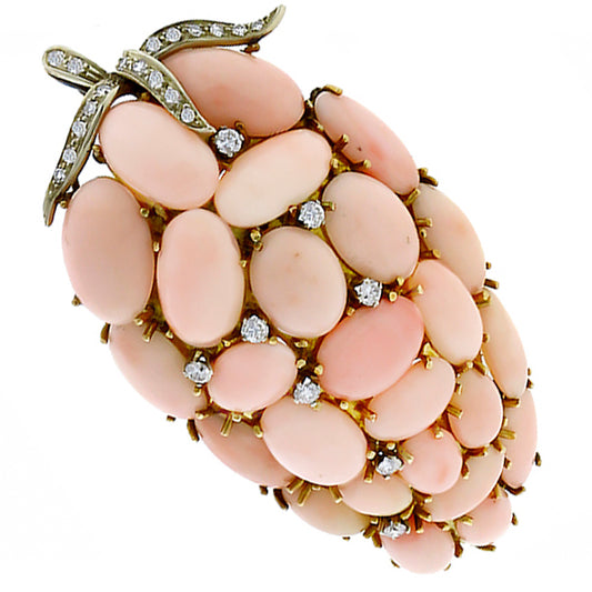 1960s 0.75ct Diamond Angel Coral Gold   Pin