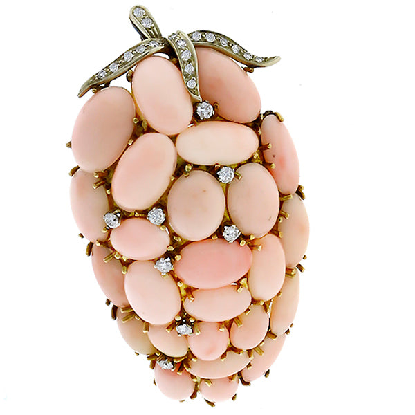 1960s 0.75ct Diamond Angel Coral Gold   Pin