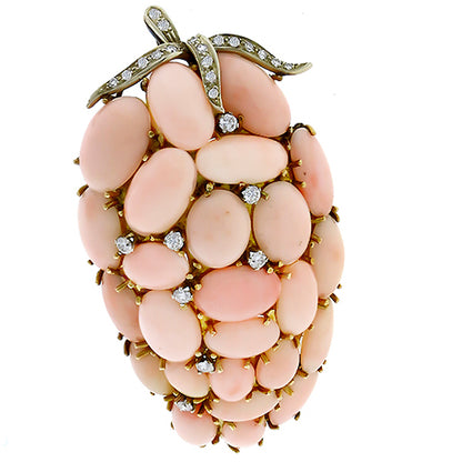 1960s 0.75ct Diamond Angel Coral Gold   Pin