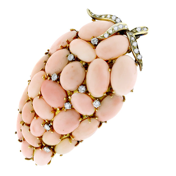 1960s 0.75ct Diamond Angel Coral Gold   Pin