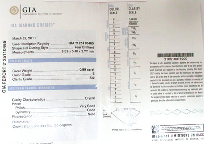 1960s GIA 0.89ct Pear Diamond Platinum Necklace