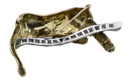 1960s 1.00ct Diamond Enamel 18k Gold Panther Pin
