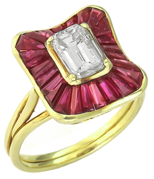 1960s 1.01ct Diamond 1.20ct Ruby 18k Gold Ring
