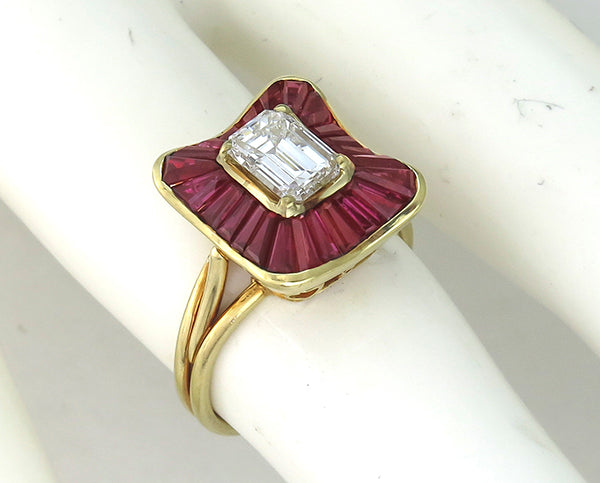 1960s 1.01ct Diamond 1.20ct Ruby 18k Gold Ring