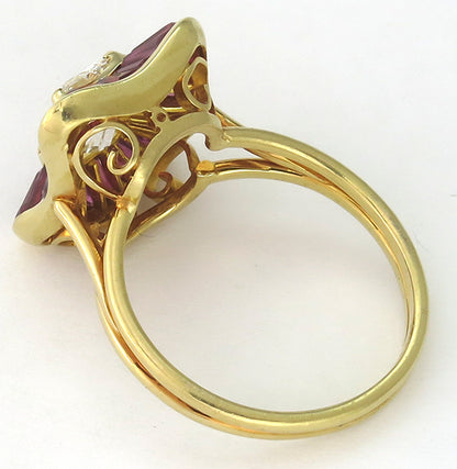 1960s 1.01ct Diamond 1.20ct Ruby 18k Gold Ring