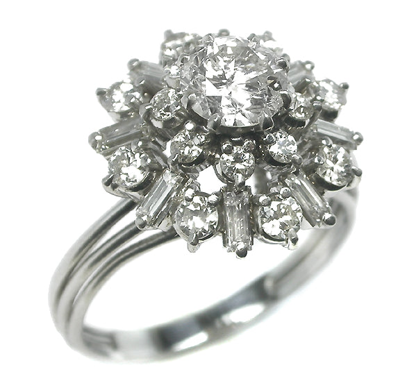 1960s 1.15ct Round Cut Diamond 18k Gold Cocktail Ring