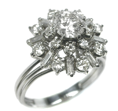 1960s 1.15ct Round Cut Diamond 18k Gold Cocktail Ring