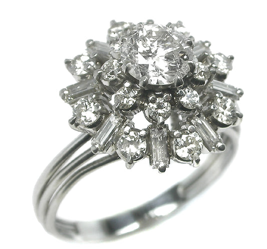 1960s 1.15ct Round Cut Diamond 18k Gold Cocktail Ring