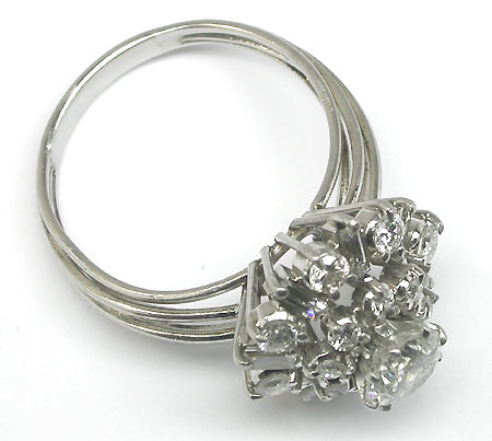 1960s 1.15ct Round Cut Diamond 18k Gold Cocktail Ring