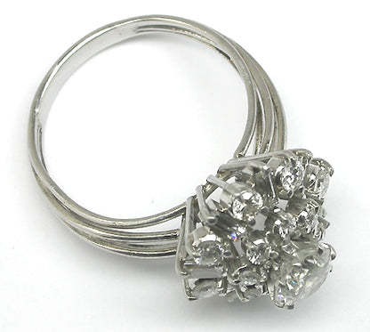 1960s 1.15ct Round Cut Diamond 18k Gold Cocktail Ring