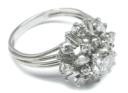 1960s 1.15ct Round Cut Diamond 18k Gold Cocktail Ring