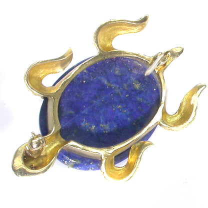 1960s 14k Yellow Gold  Diamond LapisTurtle Pin