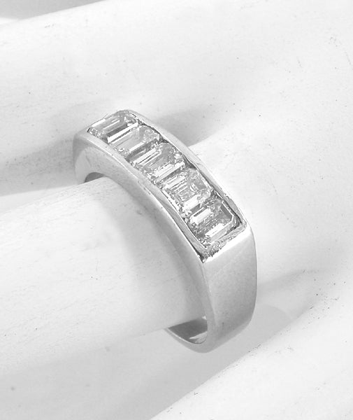 1960s 1.50ct Emerald Cut Diamond Platinum Wedding Band