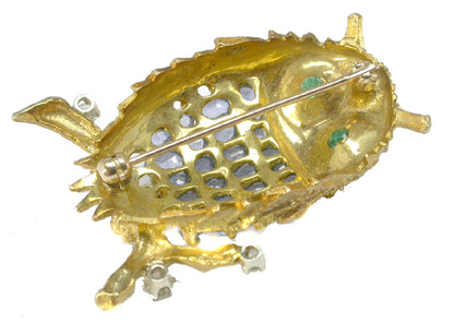 1960s 18k Gold Sapphire, Emerald & Diamond Owl Pin