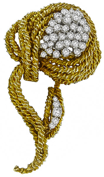1960's 18k Yellow Gold Diamond Pin