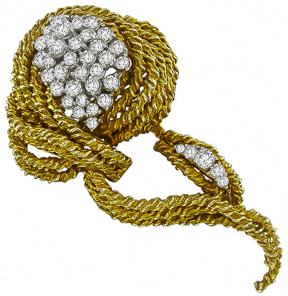 1960's 18k Yellow Gold Diamond Pin