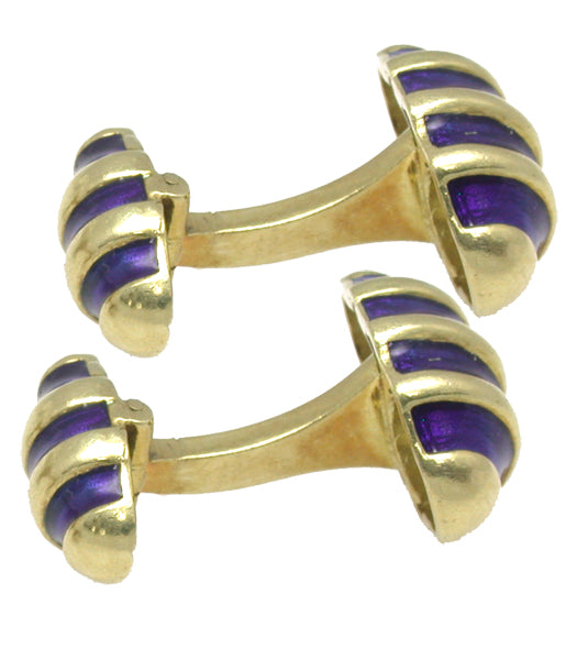 1960s 18k Yellow Gold Enamel Cocoon Cufflinks