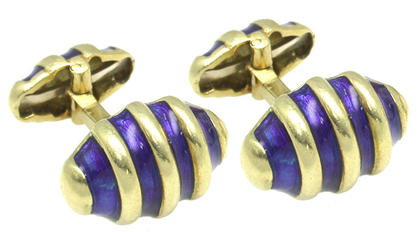 1960s 18k Yellow Gold Enamel Cocoon Cufflinks