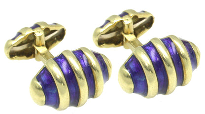 1960s 18k Yellow Gold Enamel Cocoon Cufflinks