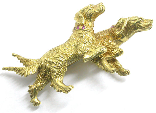 1960s 18k Yellow Gold Ruby Irish Setter  Dog Pin