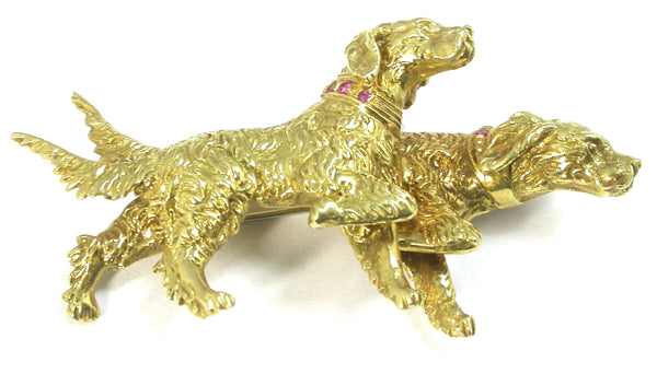 1960s 18k Yellow Gold Ruby Irish Setter  Dog Pin