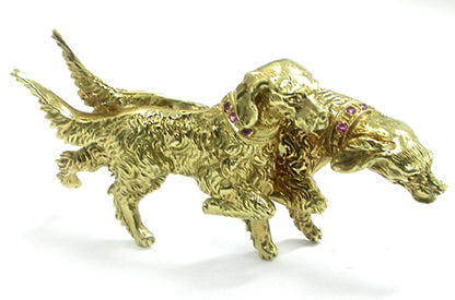 1960s 18k Yellow Gold Ruby Irish Setter  Dog Pin