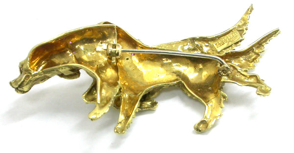 1960s 18k Yellow Gold Ruby Irish Setter  Dog Pin