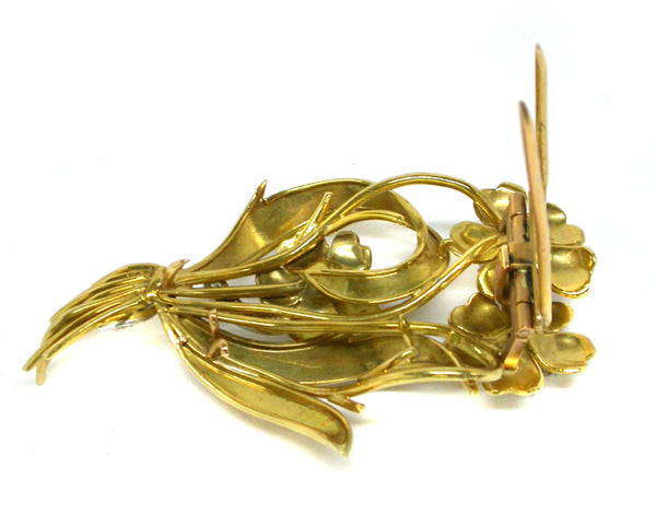 1960s 18k Yellow & White Gold Diamond Floral Bouquet Pin