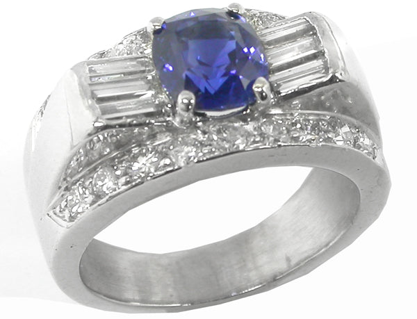 1960s 1.95ct Cushion Cut  Sapphire Diamond 14k White Gold Ring