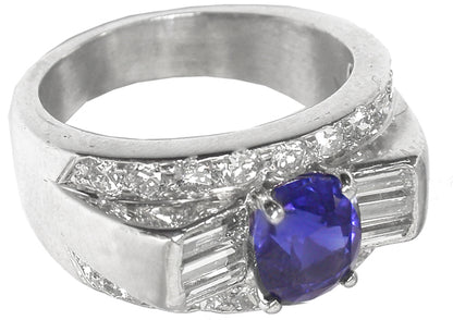 1960s 1.95ct Cushion Cut  Sapphire Diamond 14k White Gold Ring