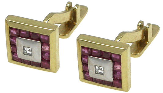 1960s 1ct Ruby Diamond 18k Yellow Gold Platinum  Cufflinks