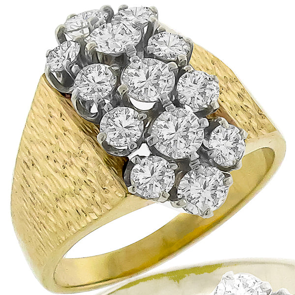 1960s 2.00ct Round Cut Diamond Cluster 14k Yellow Gold Ring