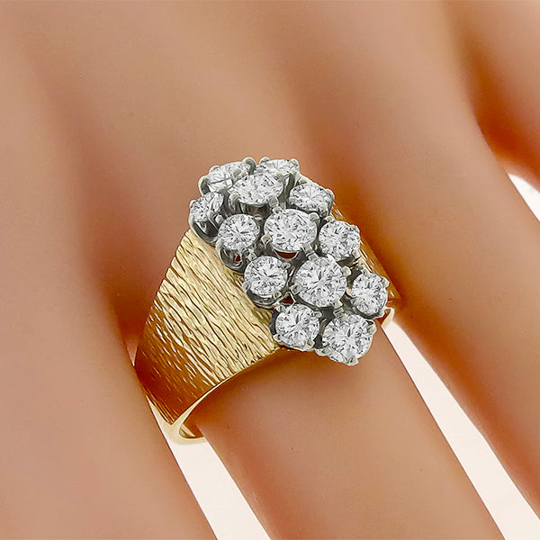 1960s 2.00ct Round Cut Diamond Cluster 14k Yellow Gold Ring