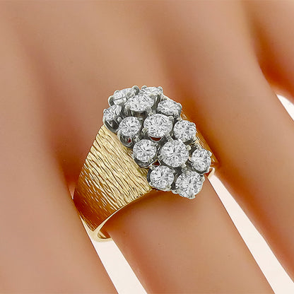 1960s 2.00ct Round Cut Diamond Cluster 14k Yellow Gold Ring