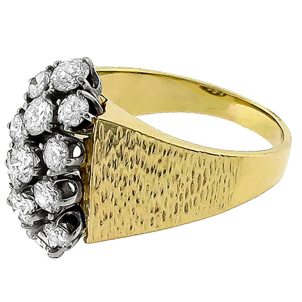 1960s 2.00ct Round Cut Diamond Cluster 14k Yellow Gold Ring