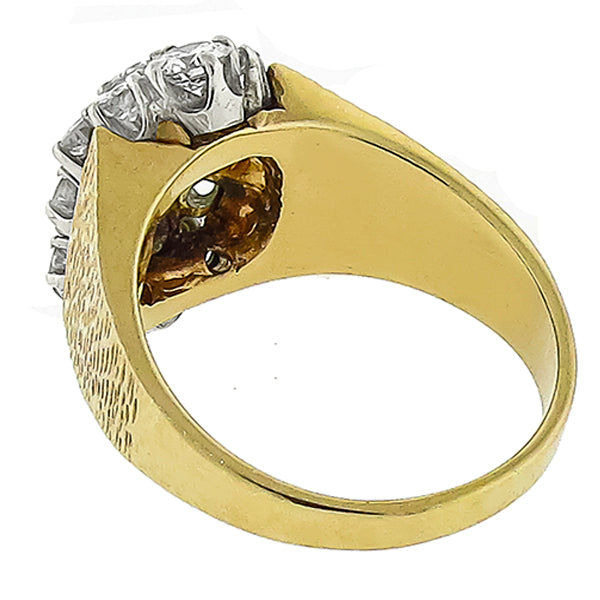 1960s 2.00ct Round Cut Diamond Cluster 14k Yellow Gold Ring