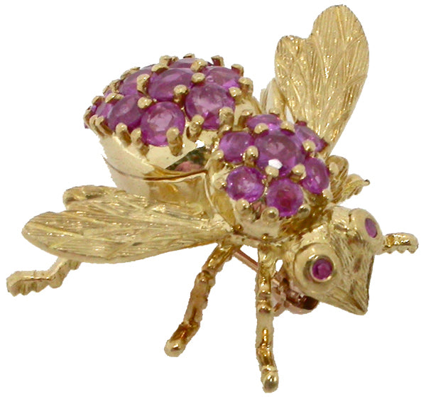 1960s 2.00ct Ruby  Gold Bee Pin