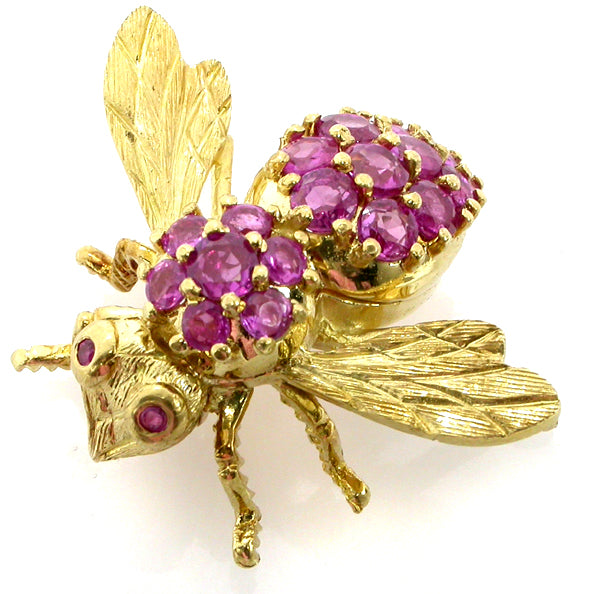 1960s 2.00ct Ruby  Gold Bee Pin
