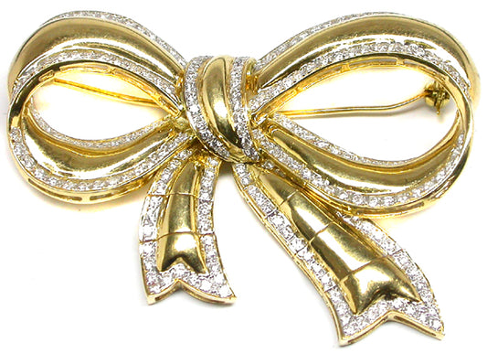 1960s 2.20ct Diamond 14k Yellow Gold Bow Pin