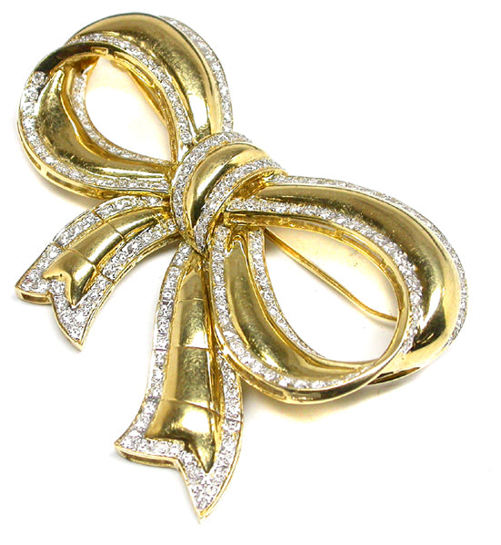 1960s 2.20ct Diamond 14k Yellow Gold Bow Pin
