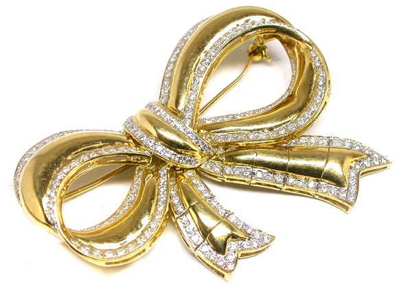 1960s 2.20ct Diamond 14k Yellow Gold Bow Pin