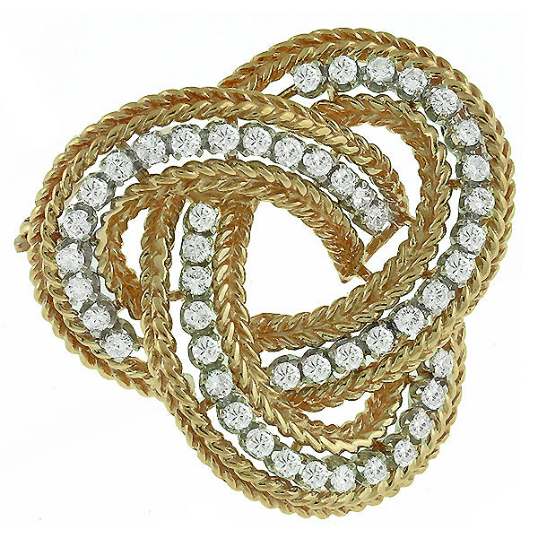 1960s 2.90ct Diamond Triqueta  Inifinity Knot Gold Pin