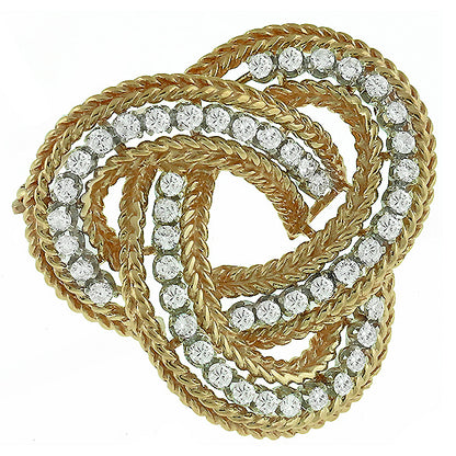 1960s 2.90ct Diamond Triqueta  Inifinity Knot Gold Pin