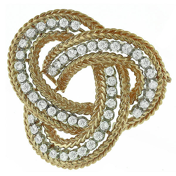 1960s 2.90ct Diamond Triqueta  Inifinity Knot Gold Pin