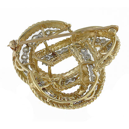1960s 2.90ct Diamond Triqueta  Inifinity Knot Gold Pin